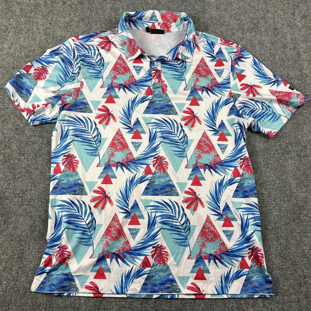 Yatta‎ Golf Polo Shirt Mens Large Multicolor Tropical Hawaiian Floral Golf Top